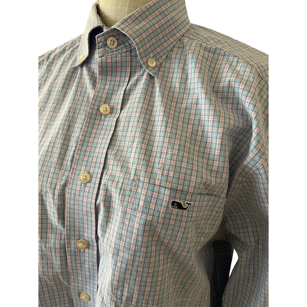 Vineyard Vines Mens Classic Fit Tucker‎ Shirt Pink Blue Check Size M